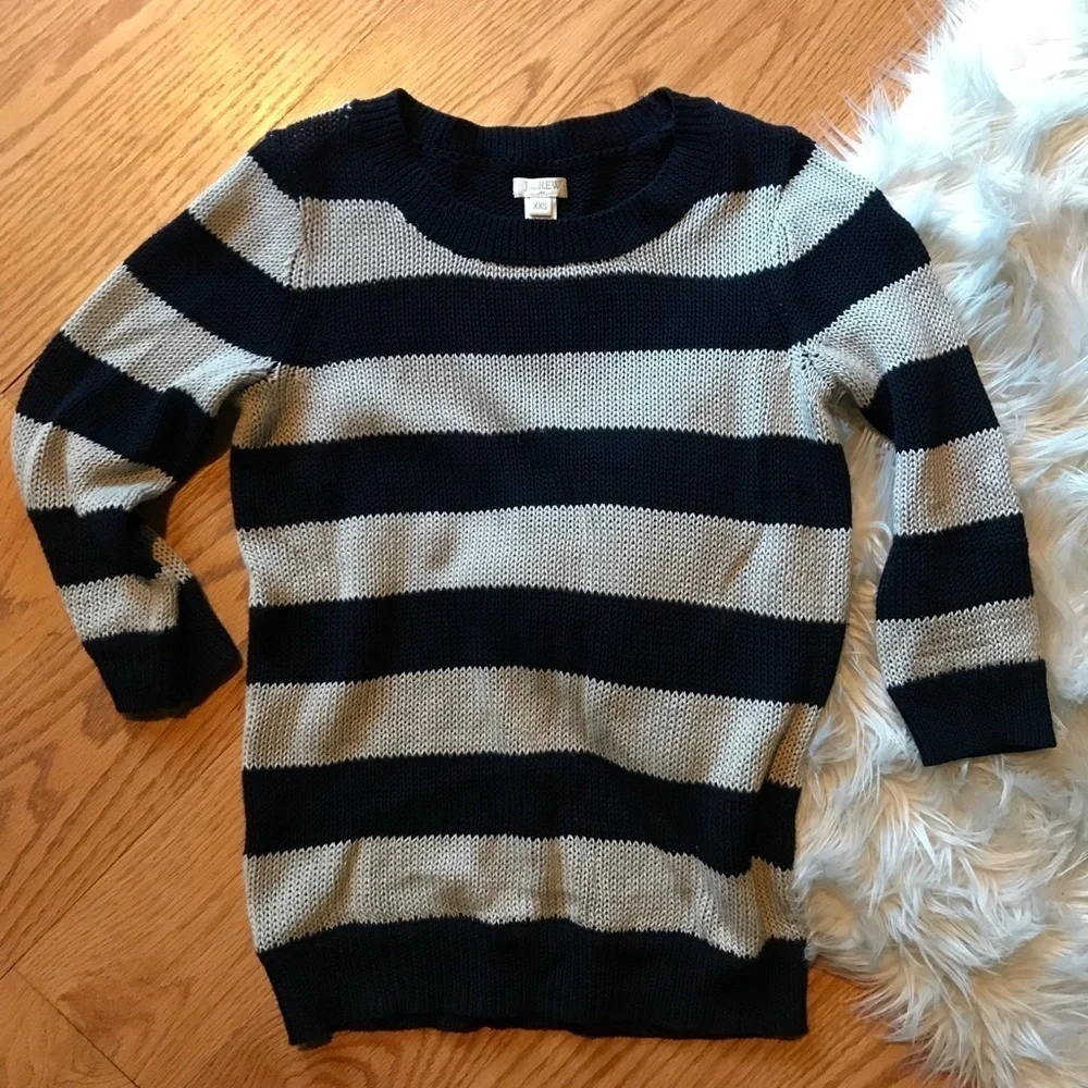 EUC J Crew Navy Cream Stripe Knit Sweater XXSβββββββ - Picture 4 of 8